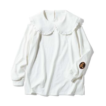 シロップ． | Ｔシャツ素材　フリル衿ワッペントップス・白