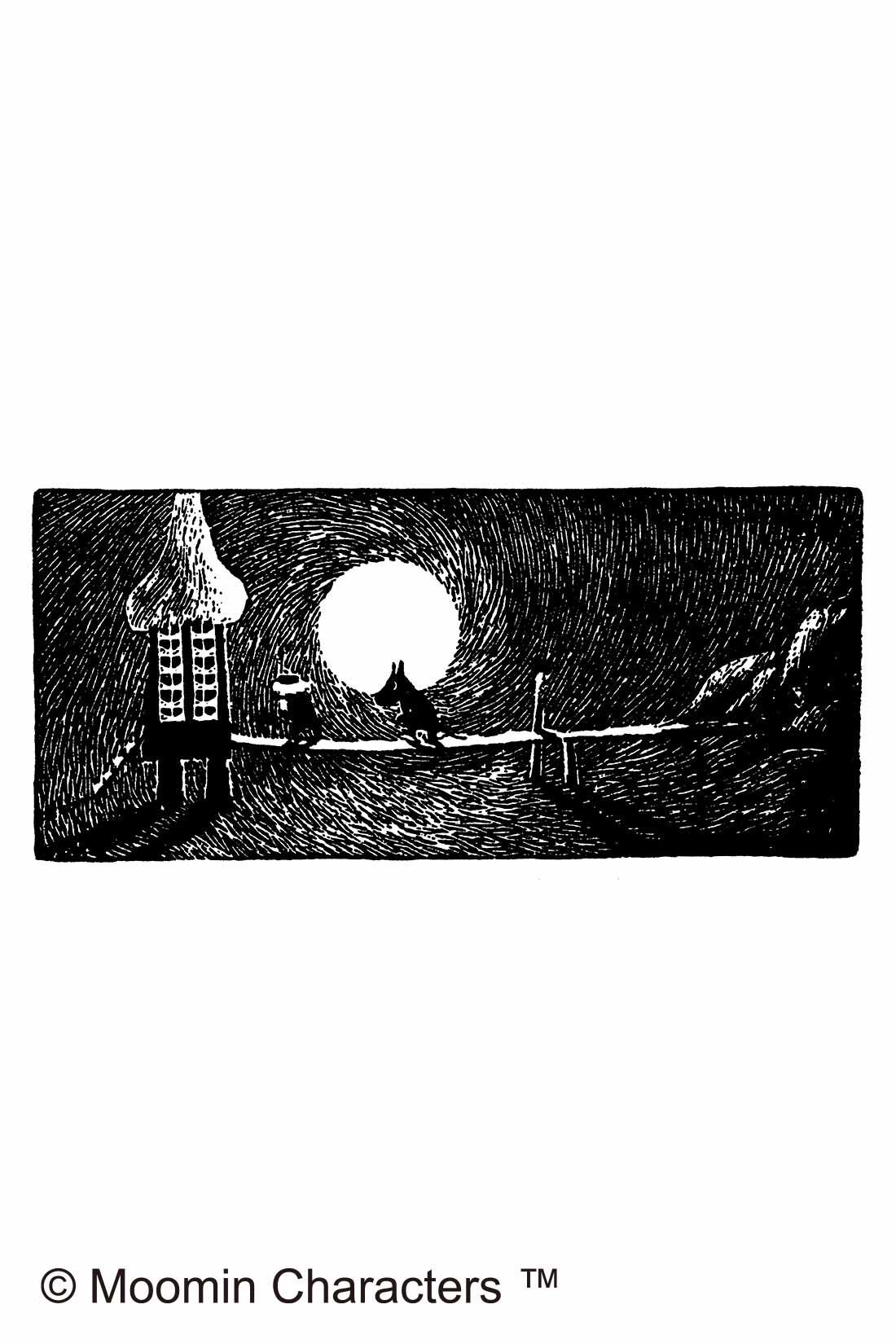 シロップ．|ムーミン小説の世界を楽しむ　しっかりまちのななめ掛けバッグ|ムーミンが水あび小屋に向かうシーン『ムーミン谷の冬』から。大きな月が印象的。
