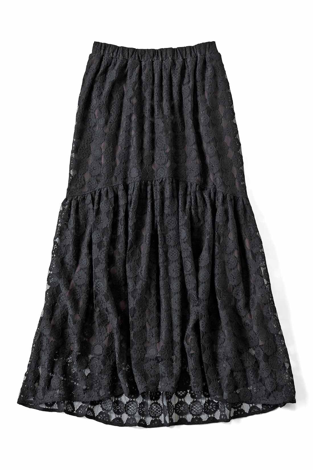 シロップ．|クッキーレースのロングテールティアードスカート〈ブラック〉
