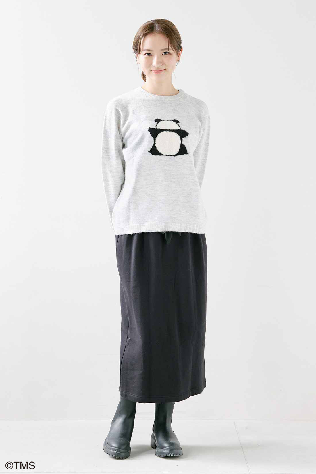 シロップ．|パンダコパンダ×シロップ． パパンダ気分になれちゃう！？　もこもこパンちゃんニットトップス〈ライトグレー〉|身長162cm/Mサイズ着用