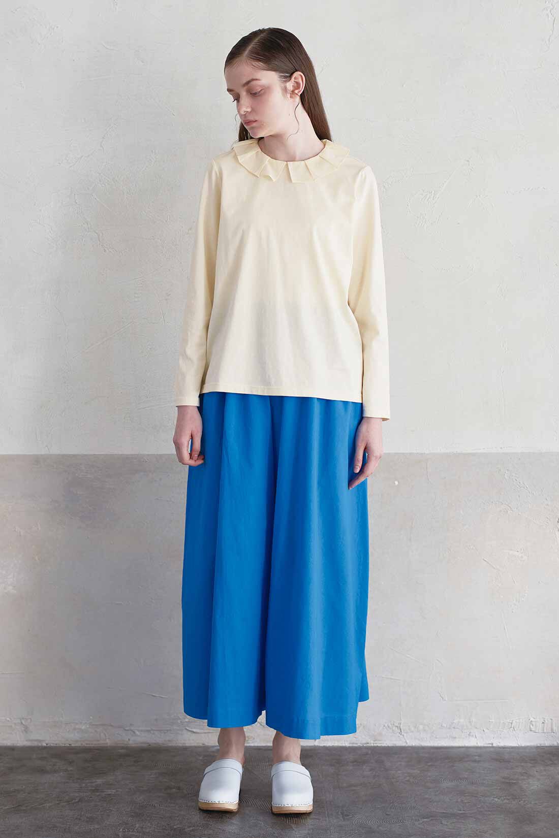 シロップ．|スカートみたいな コットンリネンのボリュームガウチョパンツ〈ブルー〉