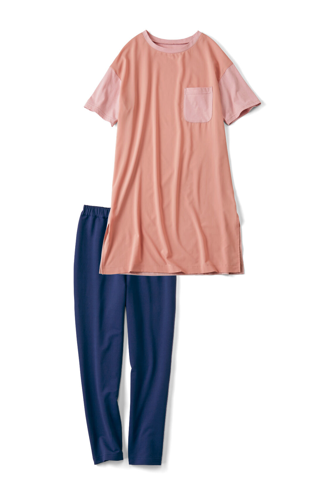 シロップ．|簡単！ 今風シルエットのTシャツワンピ＋レギンスセット〈ピンク×ネイビー〉