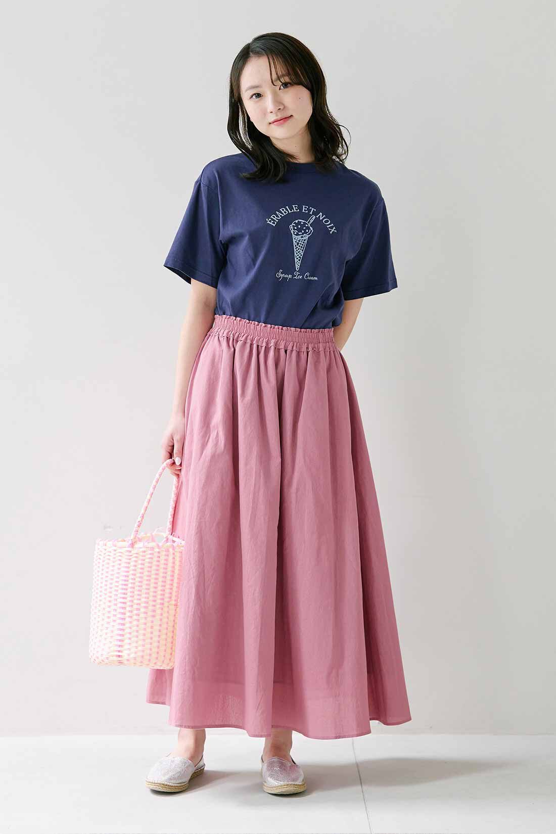 SYRUP. [シロップ．]|シロップ． アイスクリームみたいなカラーが目を引く　軽やかに揺れる綿麻スカート〈ストロベリーミルク〉|身長162cm/Mサイズ着用