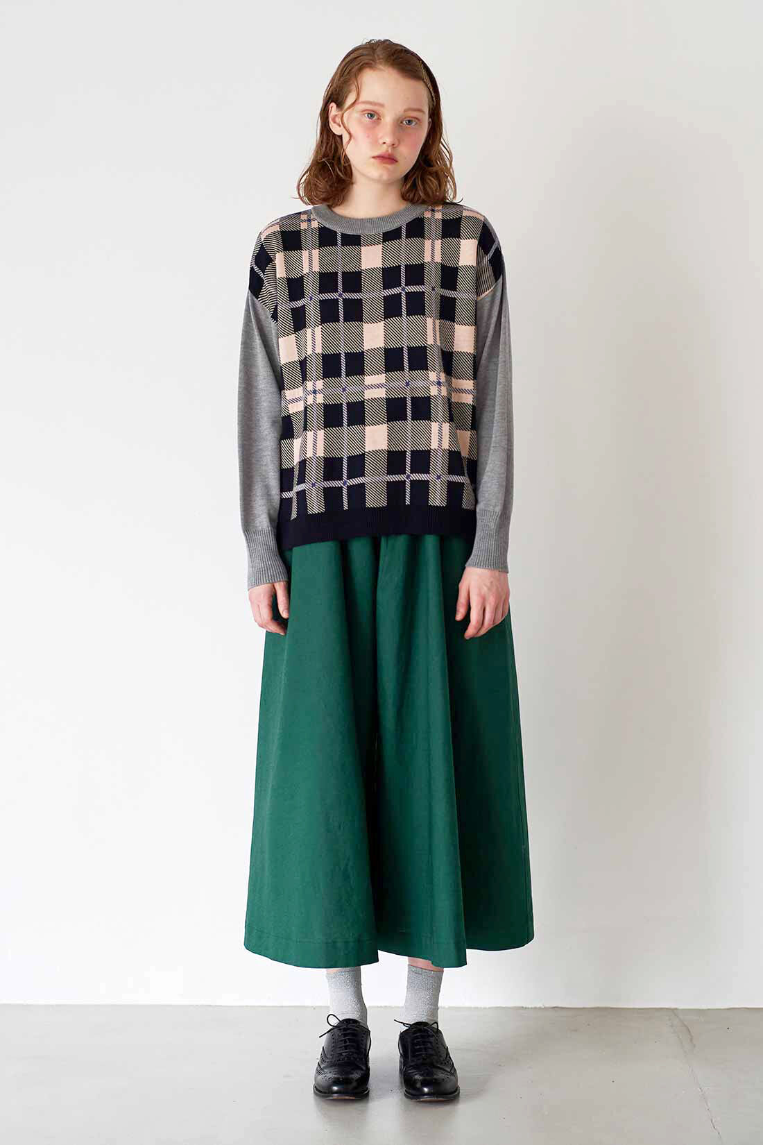 シロップ．|スカートみたいな ちょい厚コットンリネンのボリュームガウチョパンツ〈フォレストグリーン〉
