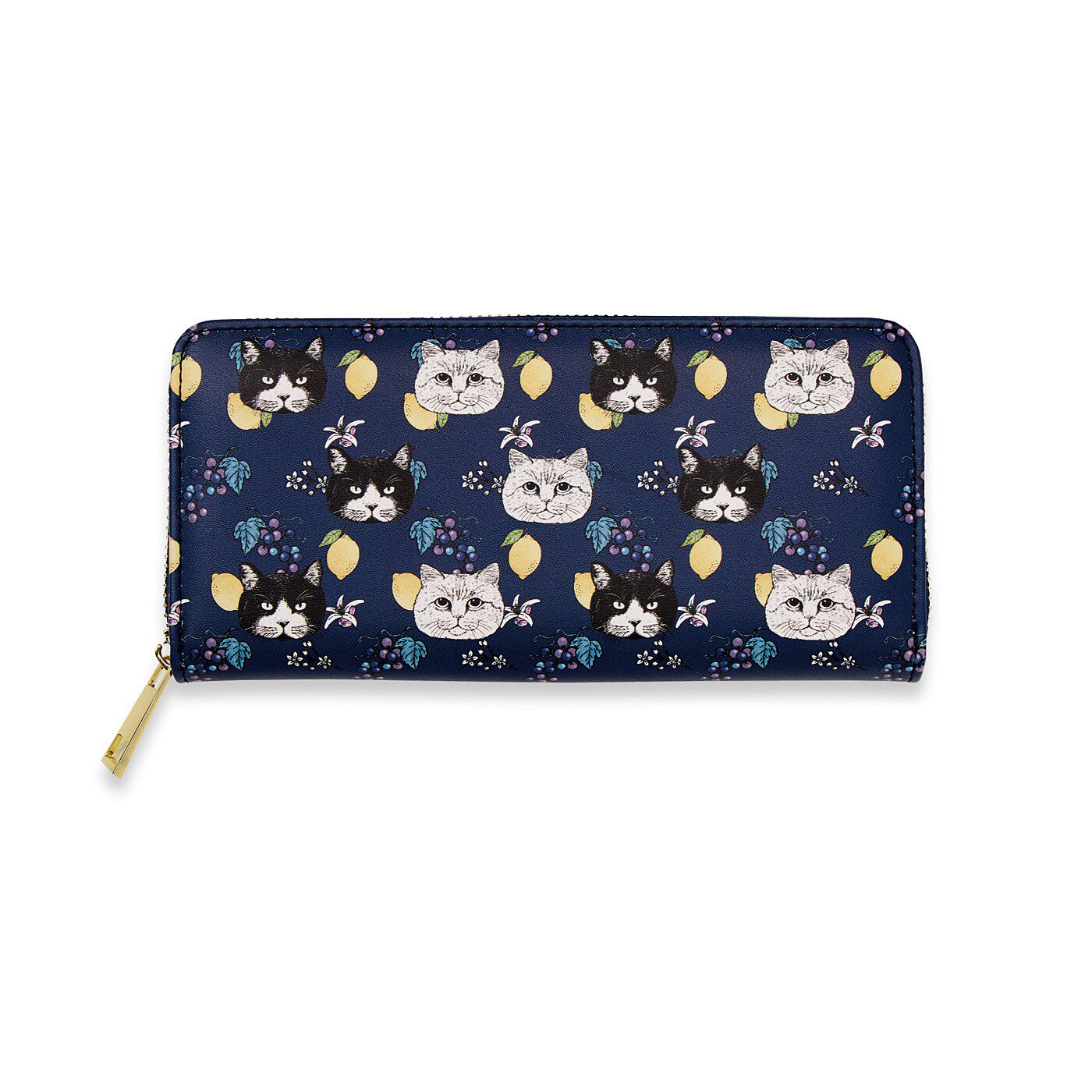 猫部|nemunoki paper item×猫部　猫と実りのシックな長財布〈ブドウとレモン〉