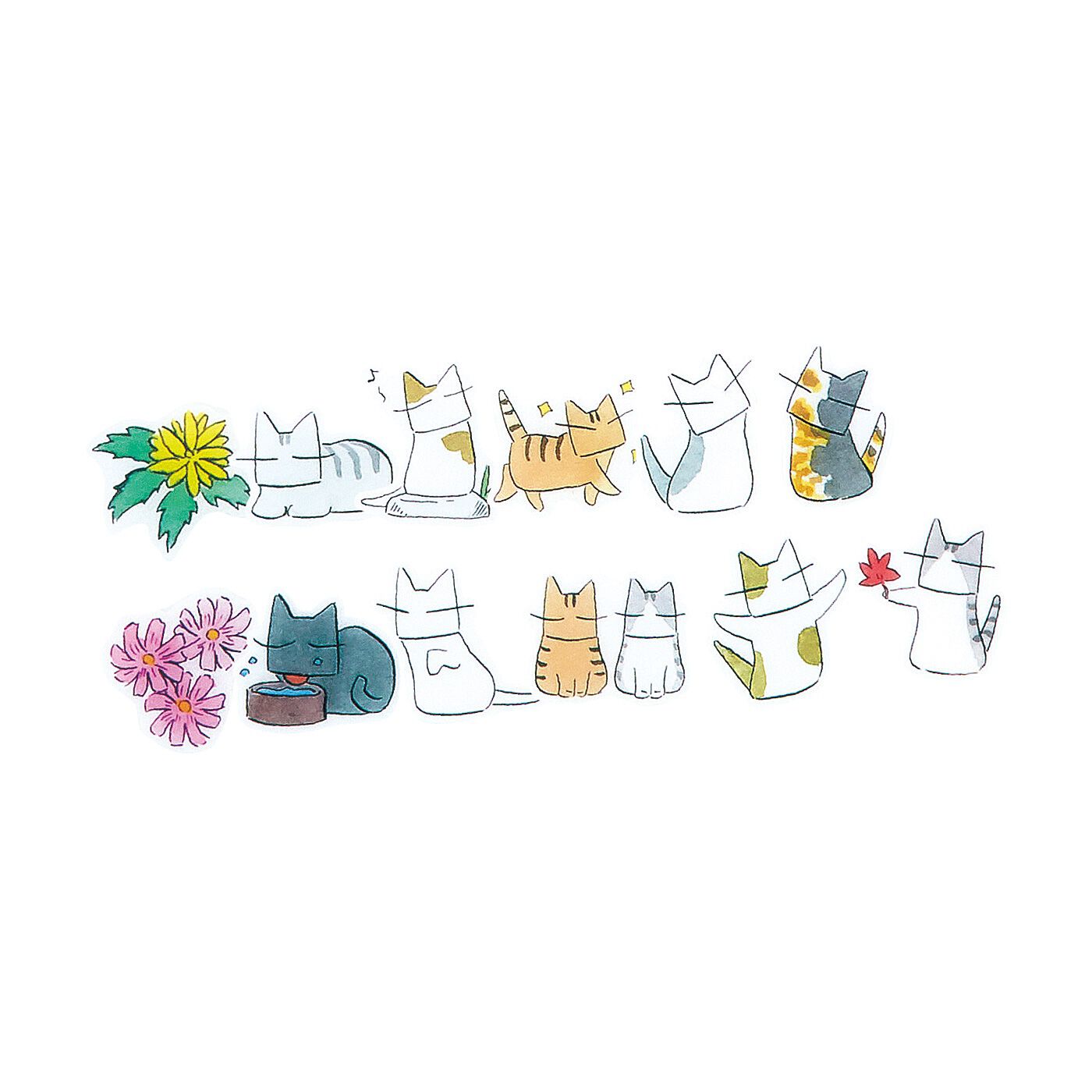 猫部|日本画家 久保智昭さんとつくった　猫とお花のダイカット　マスキングテープの会|〈ルンルン編〉