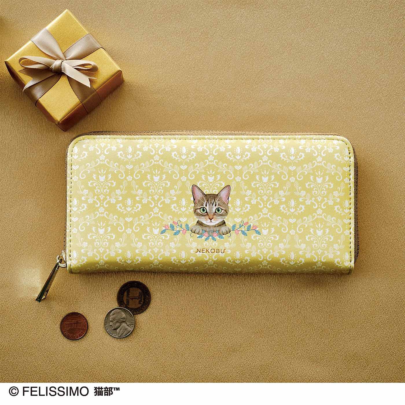 猫部|幸運を味方に！　キジ猫とまたたび模様のハッピーカラー長財布
