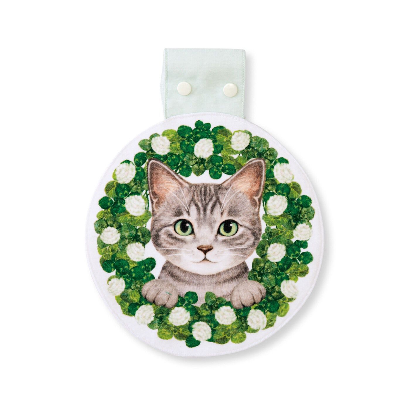 猫部|お花の中から猫が見守る　フラワーリースタオルの会|〈シロツメクサ〉