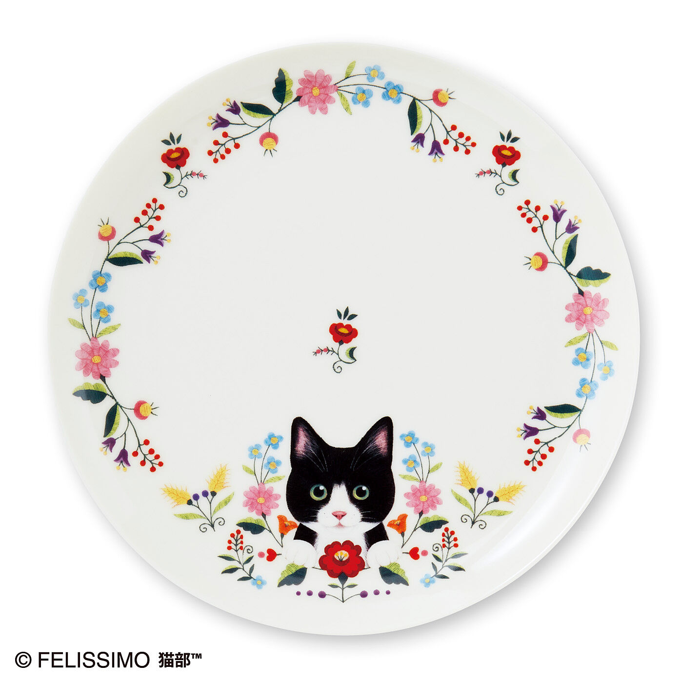猫部|お花と猫のモーニングプレートの会|〈白黒ハチワレ〉