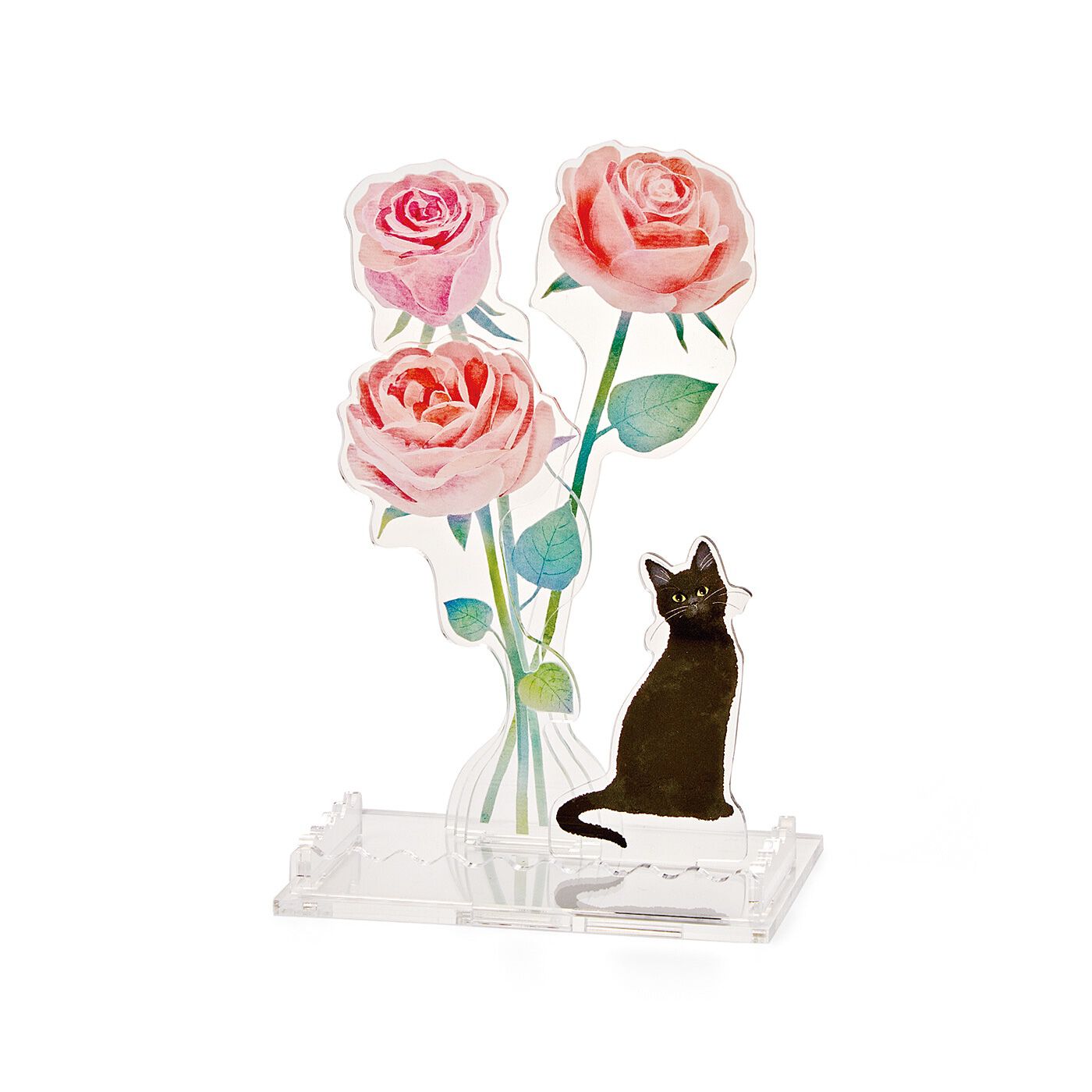 猫部|猫との暮らしに寄り添う　いつまでも美しい　お花のアクリルスタンドトレイの会|〈黒猫とバラ〉