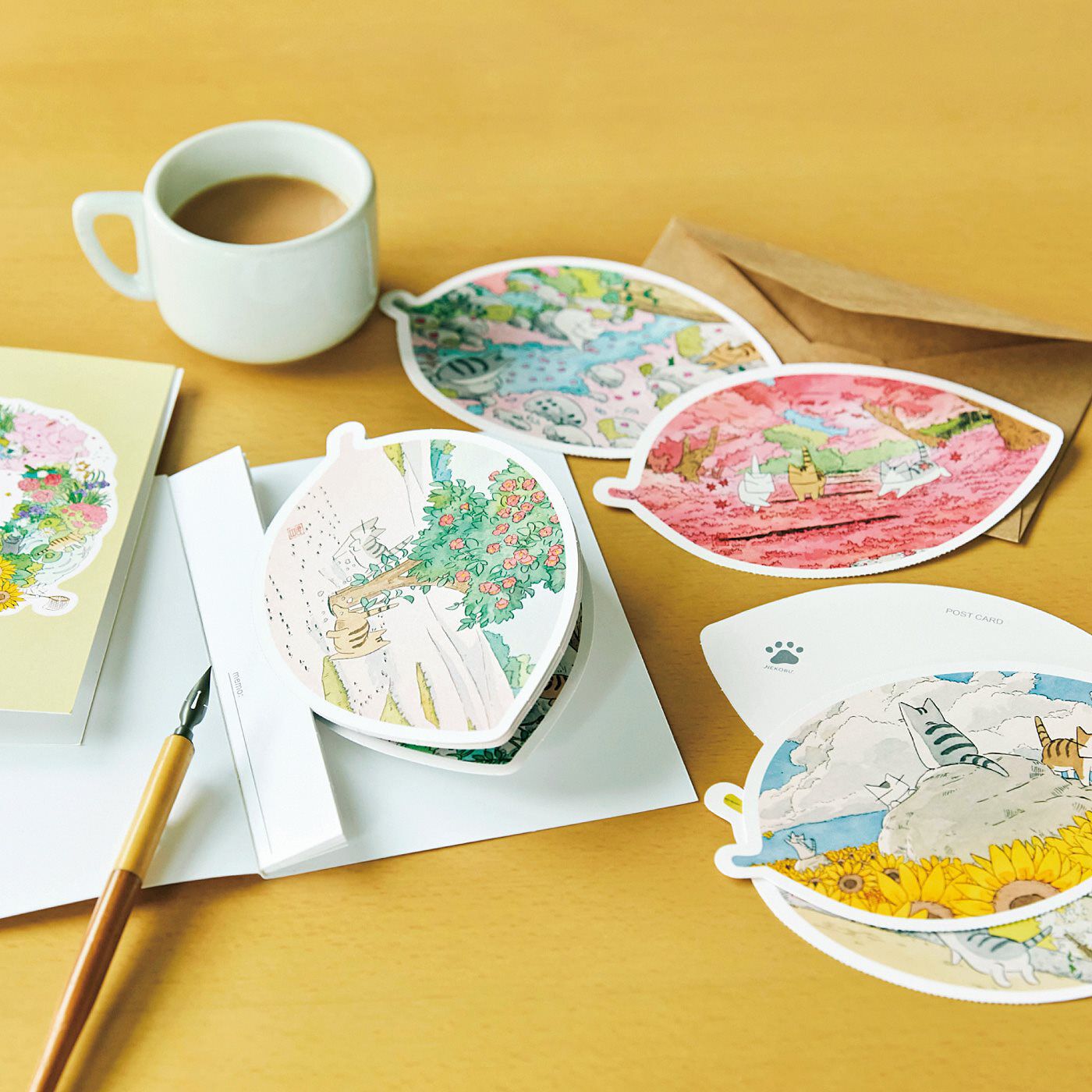 猫部|日本画家 久保智昭さんとつくった　猫とお花の季節のダイカットポストカードブックの会