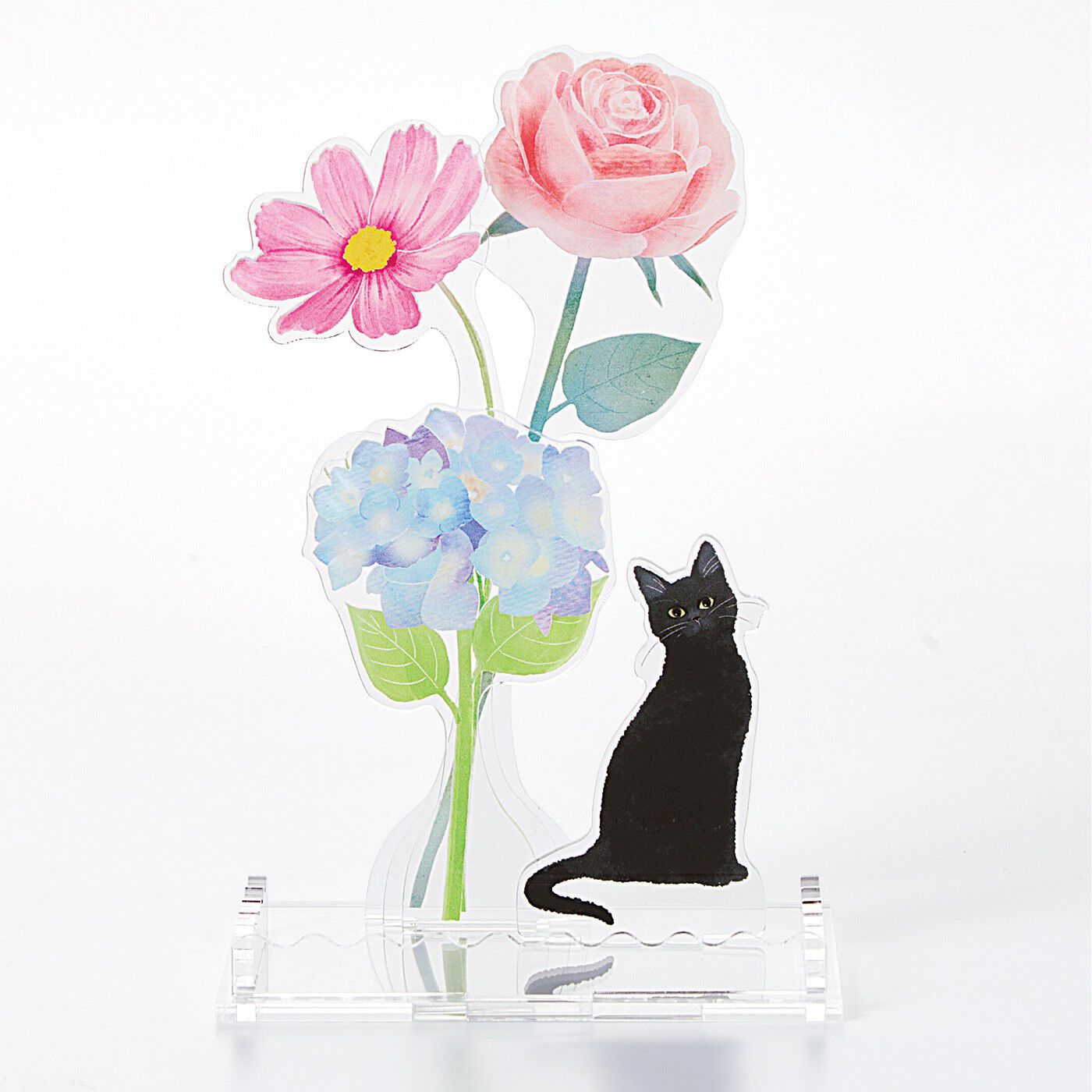 猫部|猫との暮らしに寄り添う　いつまでも美しい　お花のアクリルスタンドトレイの会|違うお花や猫と組み替えもできます。