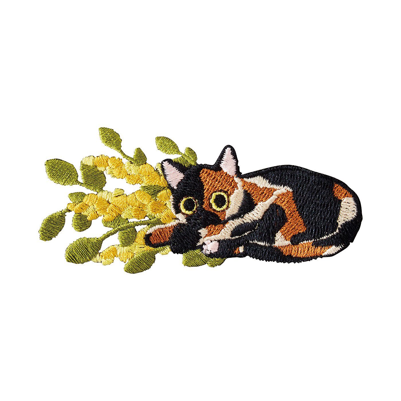 猫部|ミモザと猫の刺しゅうがかわいい　六分袖シャツの会|〈チャコール×サビ猫〉