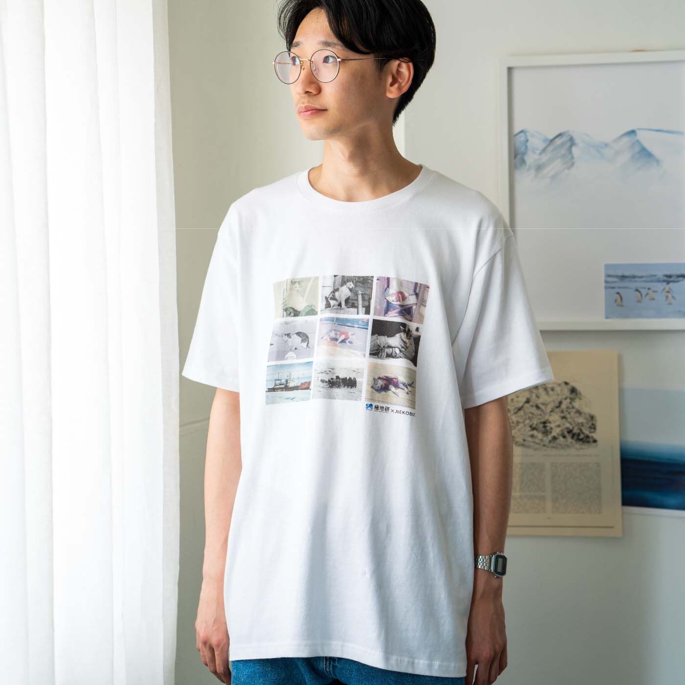 猫部|国立極地研究所×猫部　南極へ行った猫たけしの思い出Tシャツ|モデル身長168cm　サイズ3着用