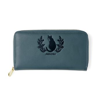 猫部 | 福を呼ぶハチワレ猫とミモザの型押し長財布