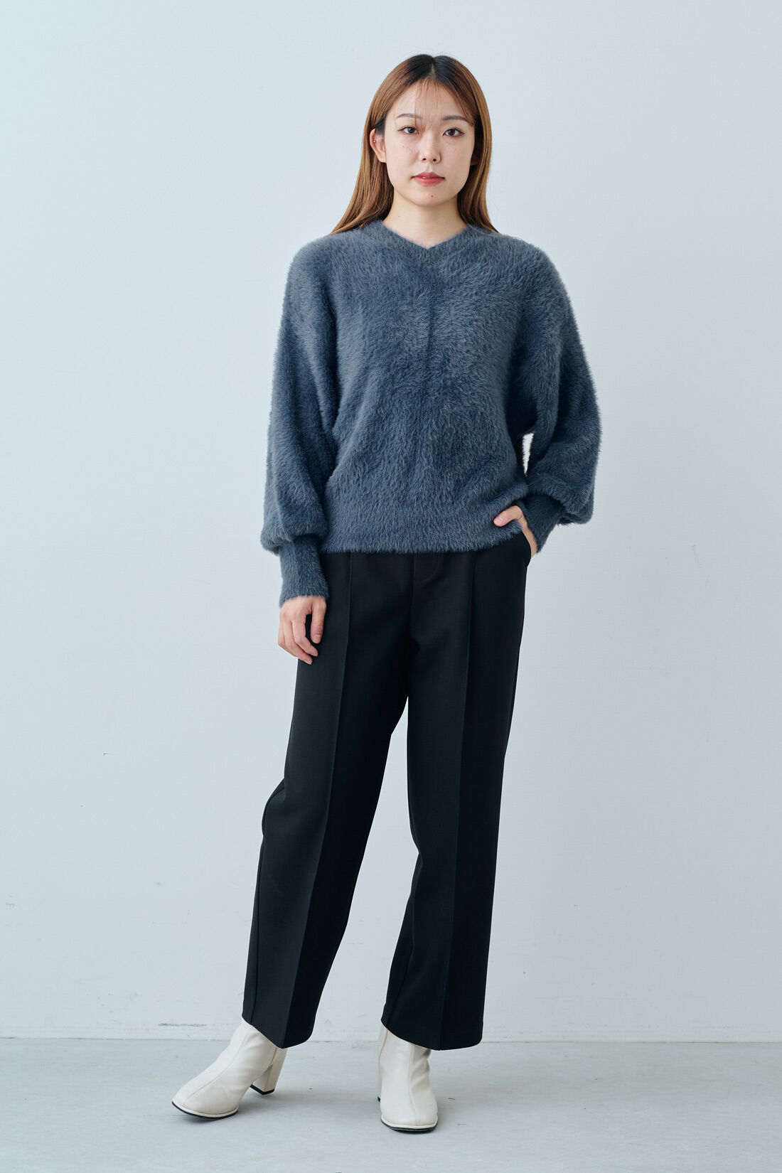 DRECO by IEDIT|【3～10日でお届け】IEDIT[イディット]　ヘアリーシャギー素材のスパークルニット〈グレイッシュブルー〉