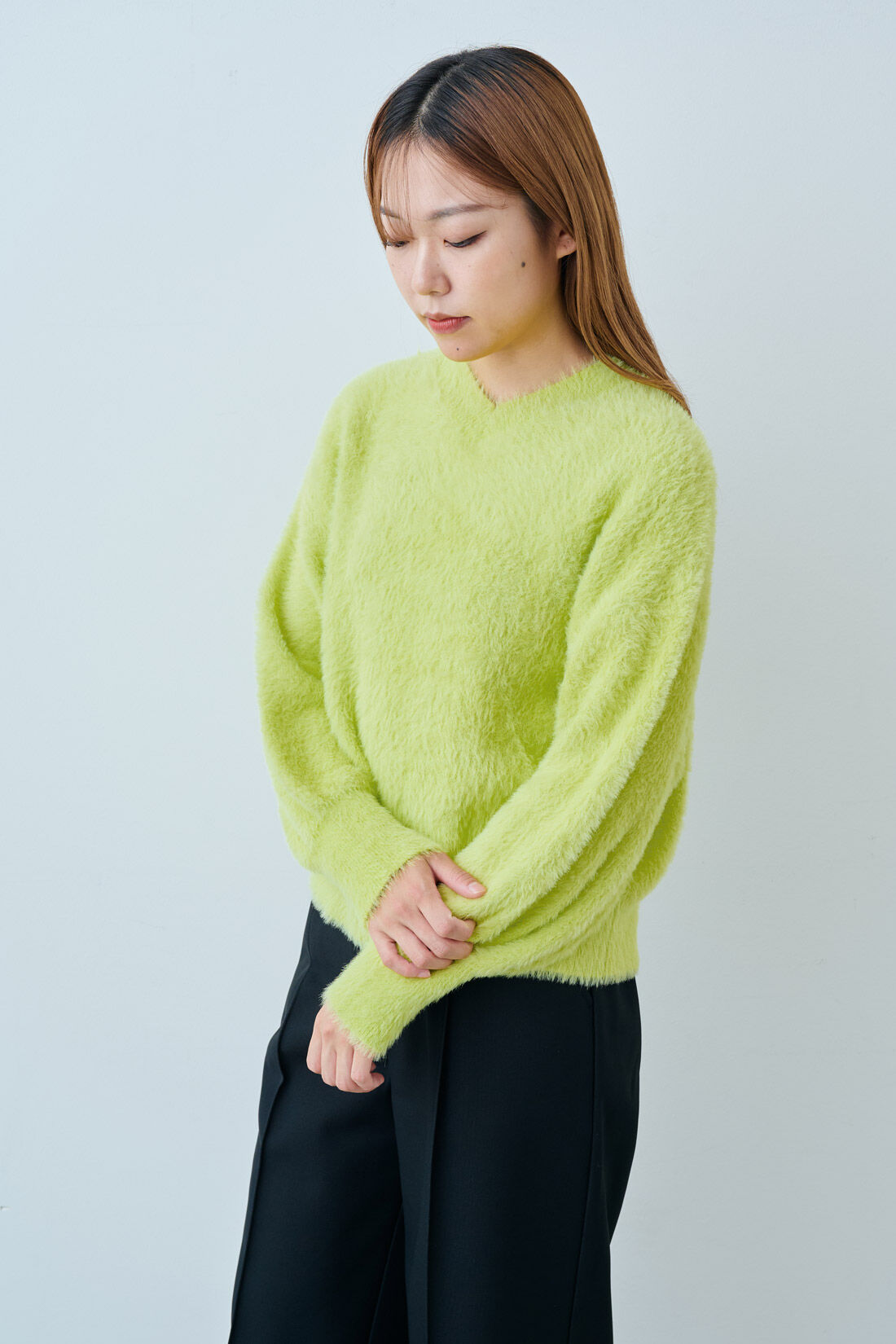 DRECO by IEDIT|【3～10日でお届け】IEDIT[イディット]　ヘアリーシャギー素材のスパークルニット〈ライムイエロー〉