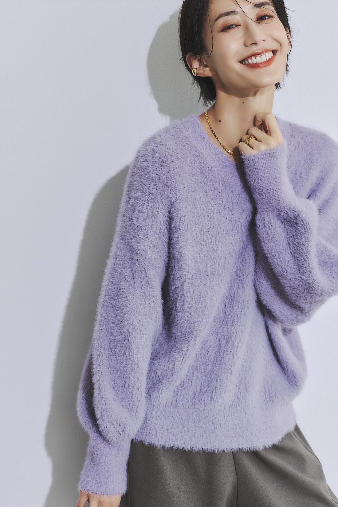 DRECO by IEDIT|【3～10日でお届け】IEDIT[イディット]　ヘアリーシャギー素材のスパークルニット〈フェザーパープル〉