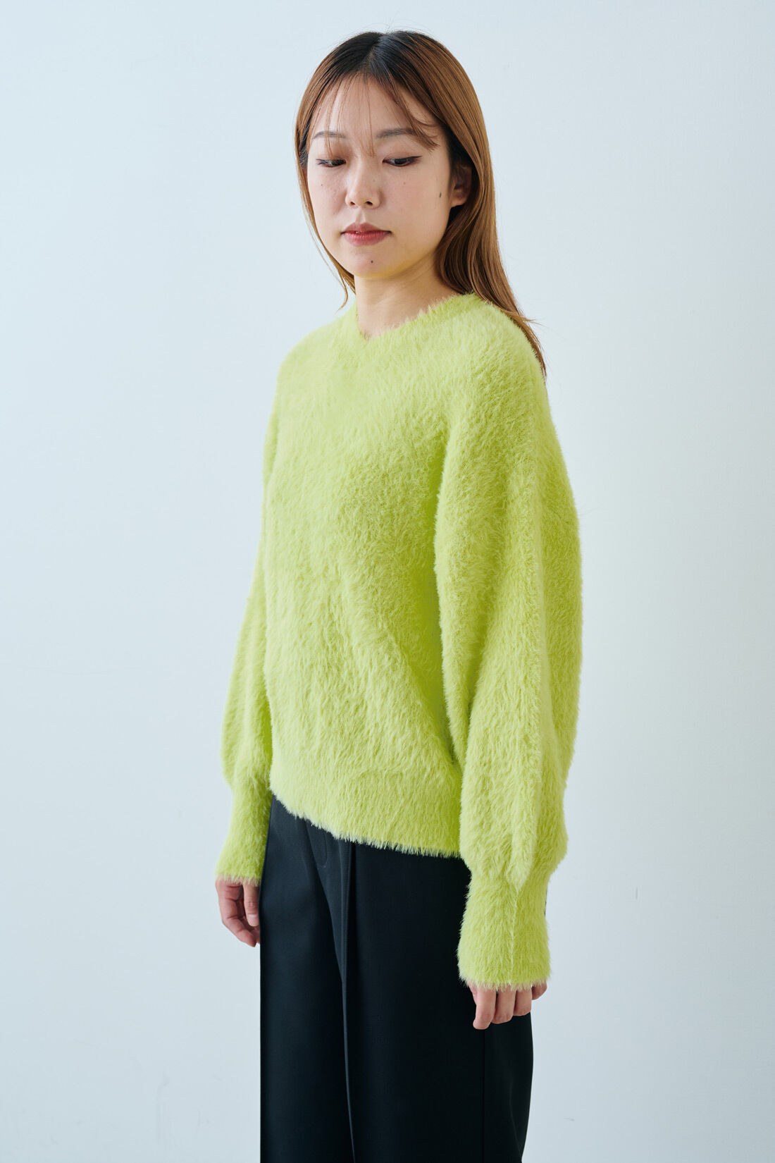 DRECO by IEDIT|【3～10日でお届け】IEDIT[イディット]　ヘアリーシャギー素材のスパークルニット〈ライムイエロー〉