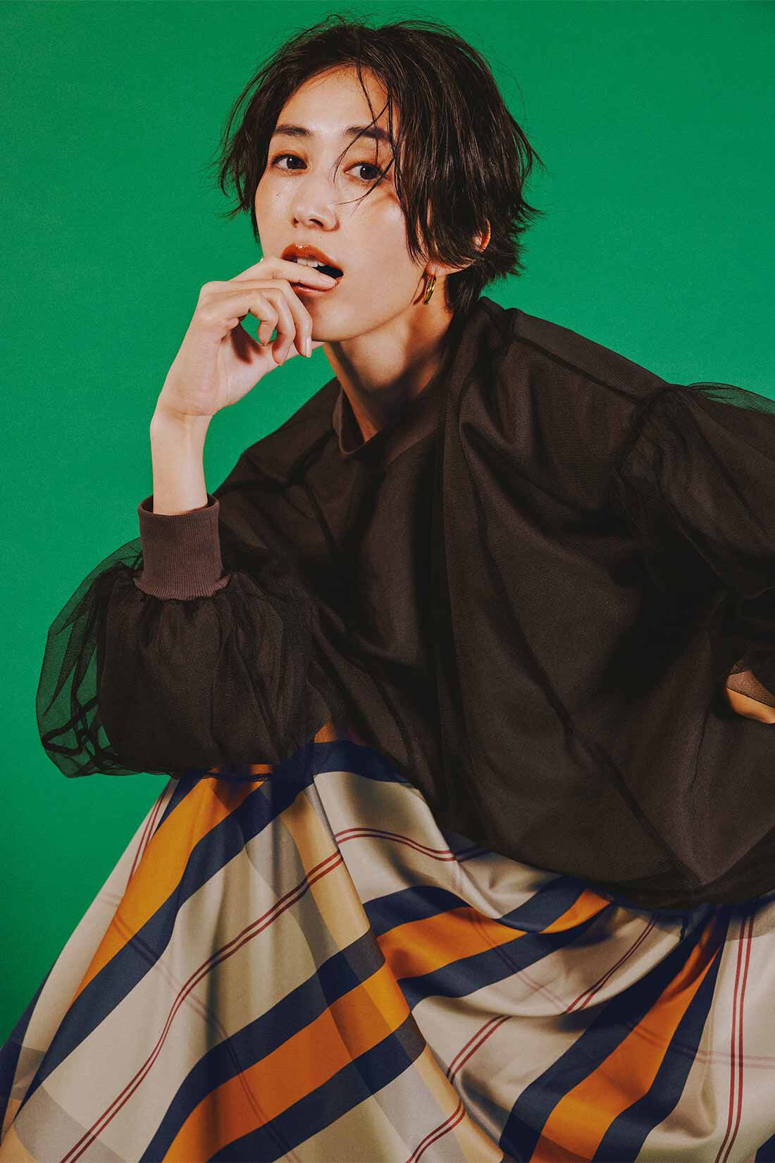 DRECO by IEDIT|【3～10日でお届け】IEDIT[イディット]　撥水（はっすい）素材のチェックフレアースカート〈ベージュ〉