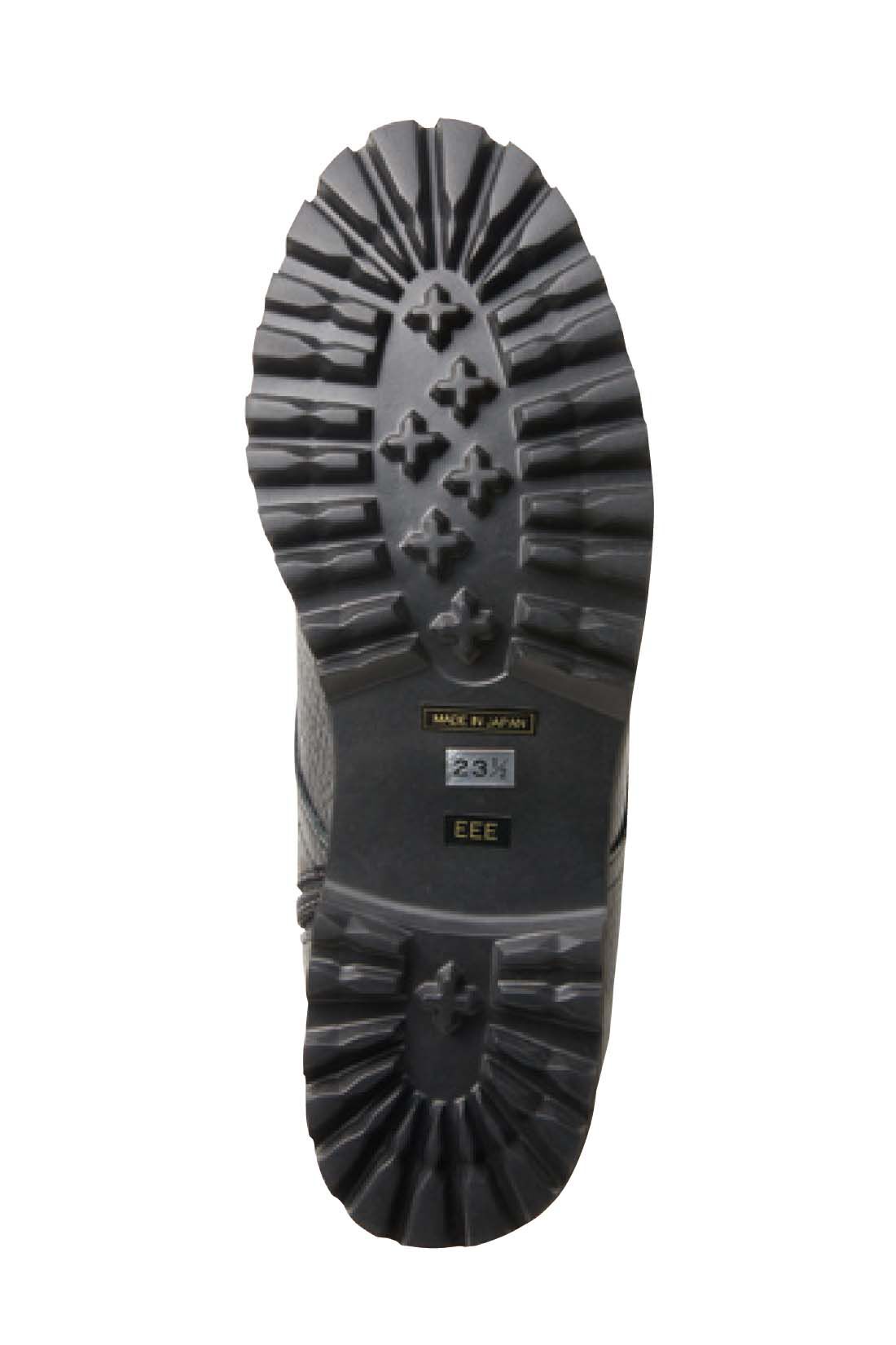DRECO by IEDIT|IEDIT[イディット]　本革素材にこだわった国産レースアップブーツ〈ブラック〉|今っぽい厚めのタンクソール風なのに屈曲性があって、軽く歩きやすく、滑りにくい。