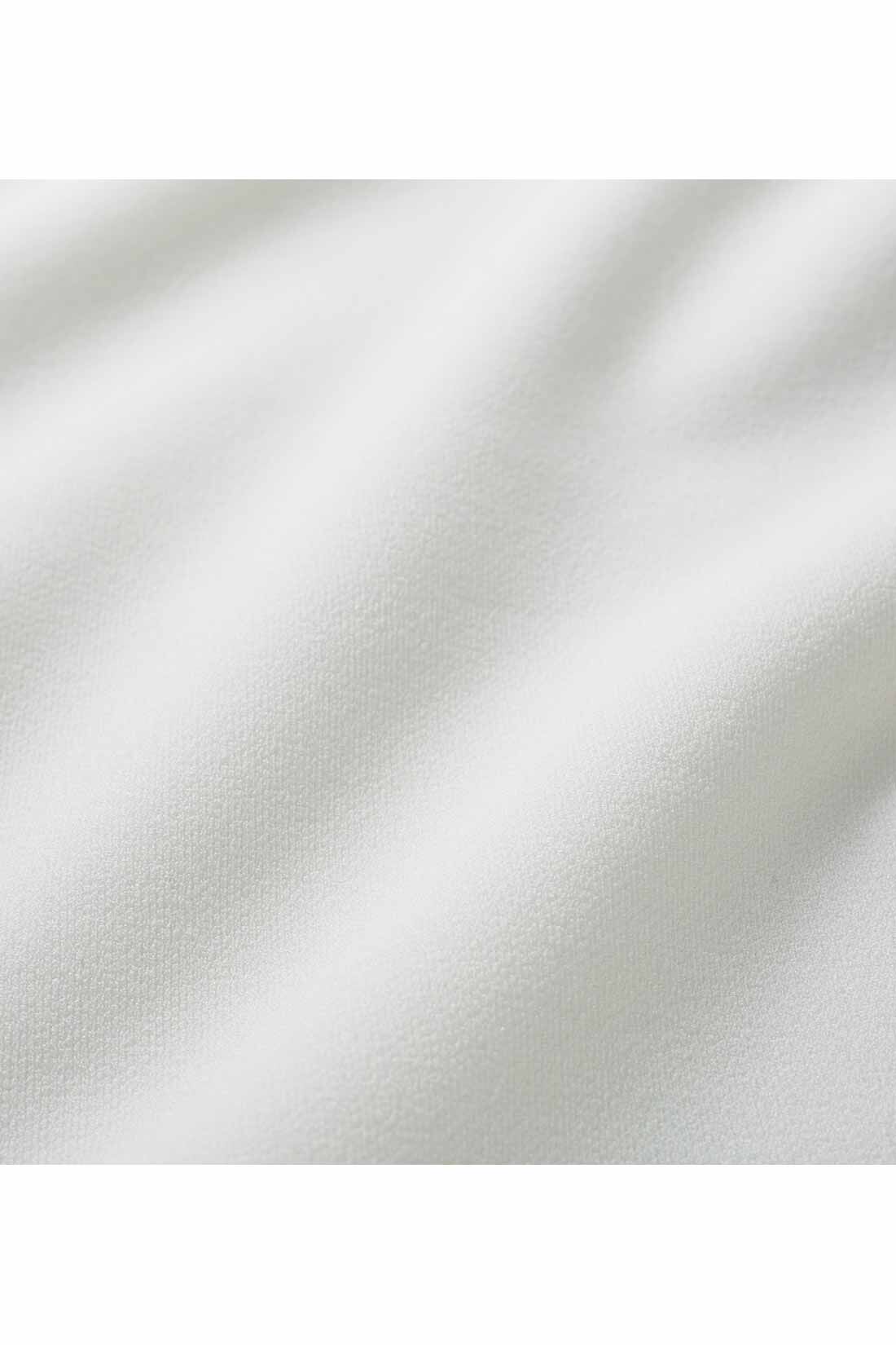 DRECO by IEDIT|【3～10日でお届け】IEDIT[イディット]　チュールを重ねた袖が華やかな きれいめカットソートップス〈シュガーホワイト〉|きれいな表面のカットソージョーゼット。袖部分はチュールを重ねた二枚仕立て。