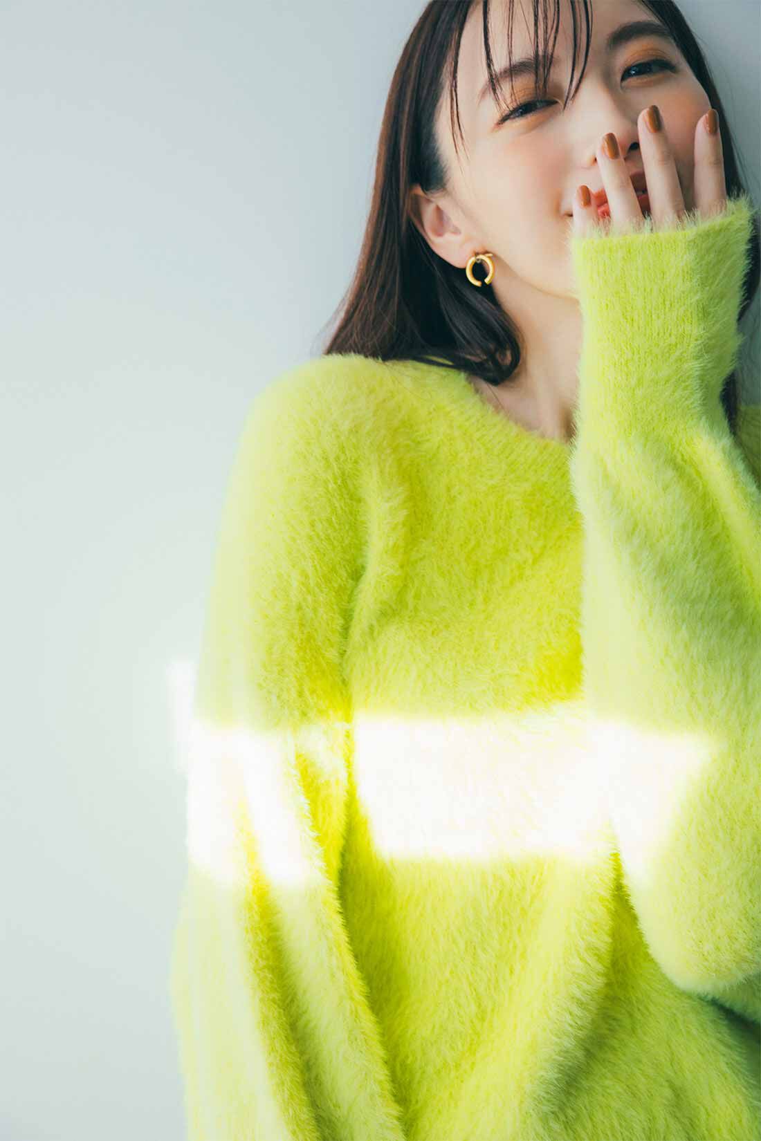 DRECO by IEDIT|【3～10日でお届け】IEDIT[イディット]　ヘアリーシャギー素材のスパークルニット〈ライムイエロー〉