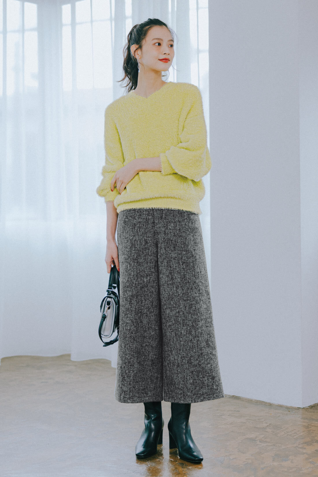 DRECO by IEDIT|【3～10日でお届け】IEDIT[イディット]　ヘアリーシャギー素材のスパークルニット〈ライムイエロー〉