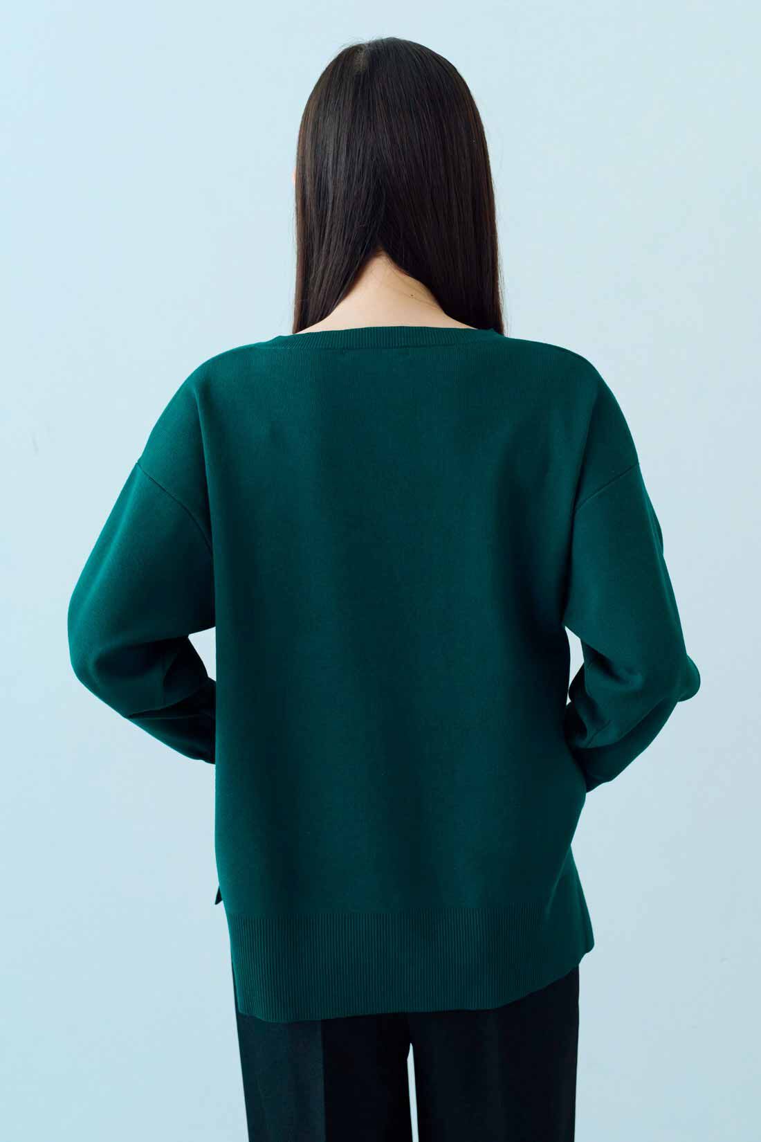 DRECO|【3～10日でお届け】IEDIT[イディット]　花粉リリース＆UVカットがうれしい シルエットがきれいな上品シンプルニット〈グリーン〉
