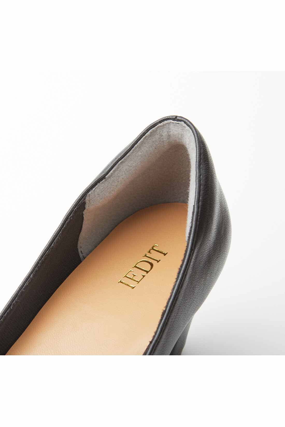DRECO by IEDIT|【3～10日でお届け】IEDIT[イディット]　やさしい履き心地 美脚見せバレエフィット（R）パンプス〈ブラック〉|かかとには靴ずれ防止のクッション入りで、ホールド感あり。