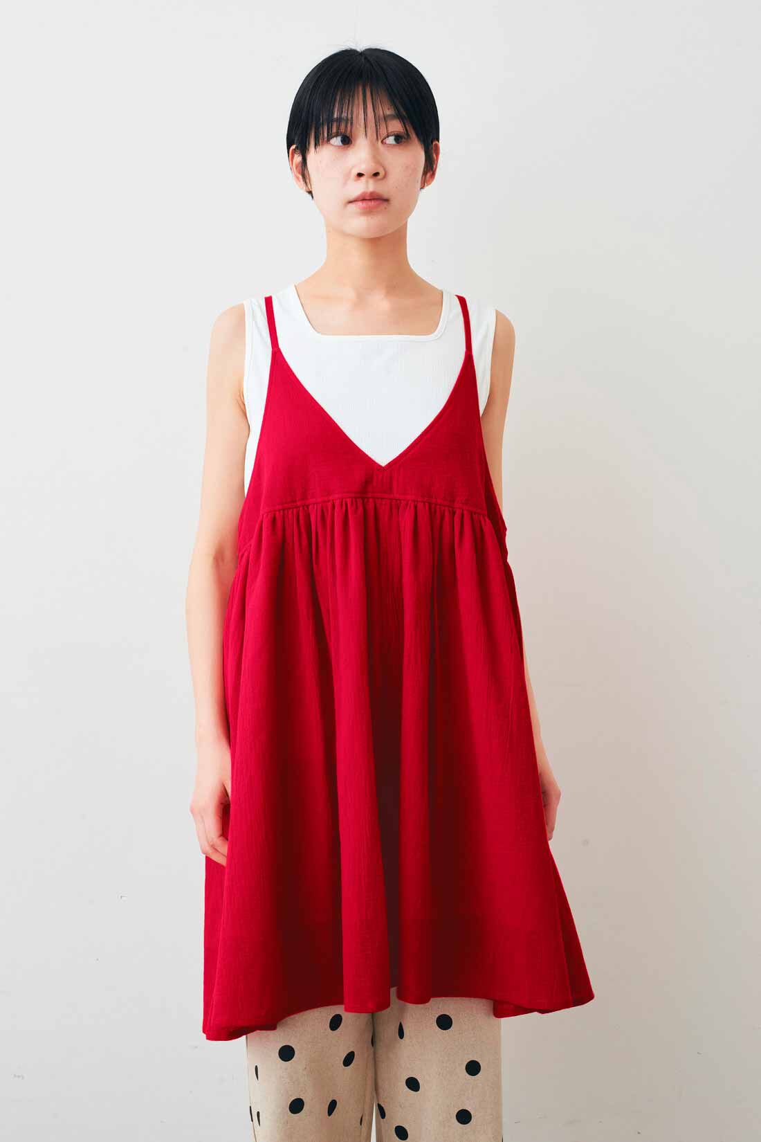 DRECO|【3～10日でお届け】IEDIT[イディット]　きくちあつこさんコラボ 楊柳（ようりゅう）コットンキャミチュニック〈レッド〉