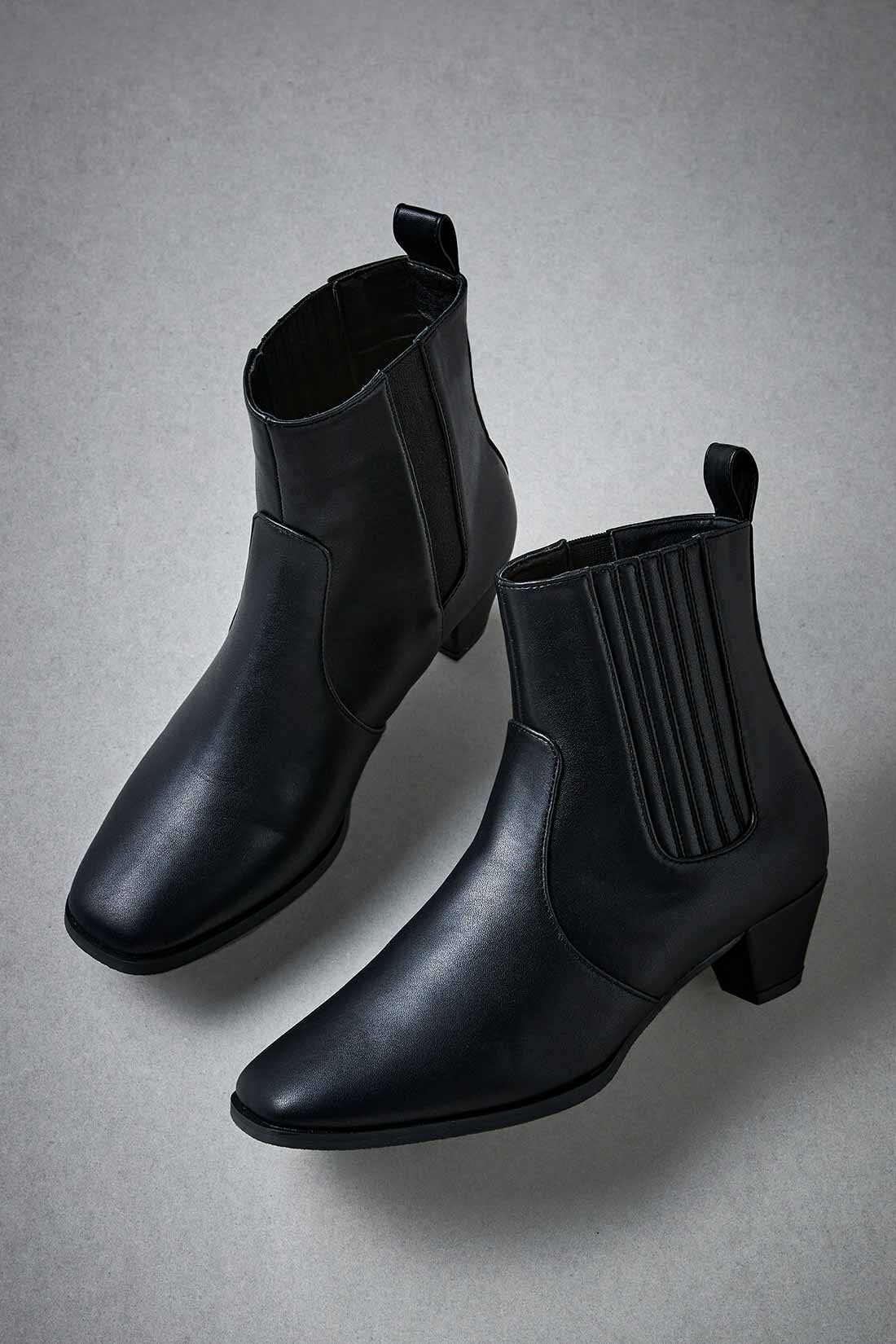 DRECO by IEDIT|【3～10日でお届け】IEDIT[イディット]　どんなコーデにもすっきり履ける きれい見えサイドゴムショートブーツ〈ブラック〉