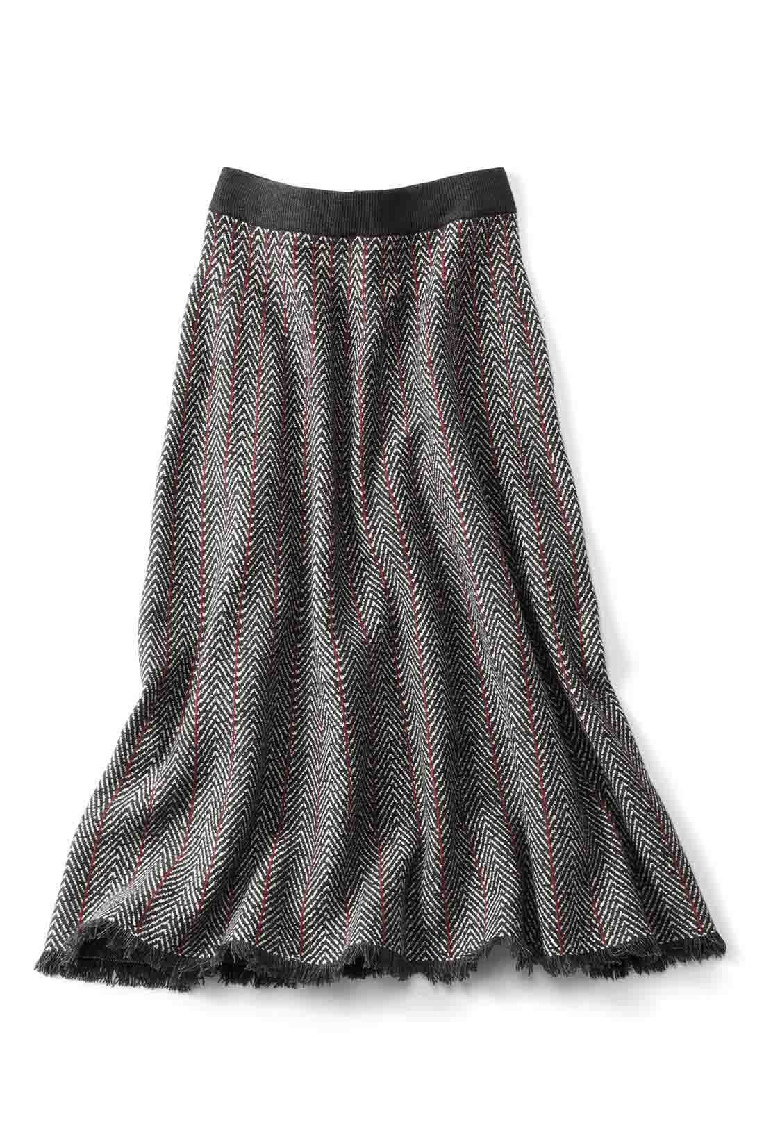 DRECO by IEDIT|【3～10日でお届け】IEDIT[イディット]　フリンジとツイード柄が着映える ダブルジャカードニットスカート〈ダークグレー〉|〈ダークグレー〉