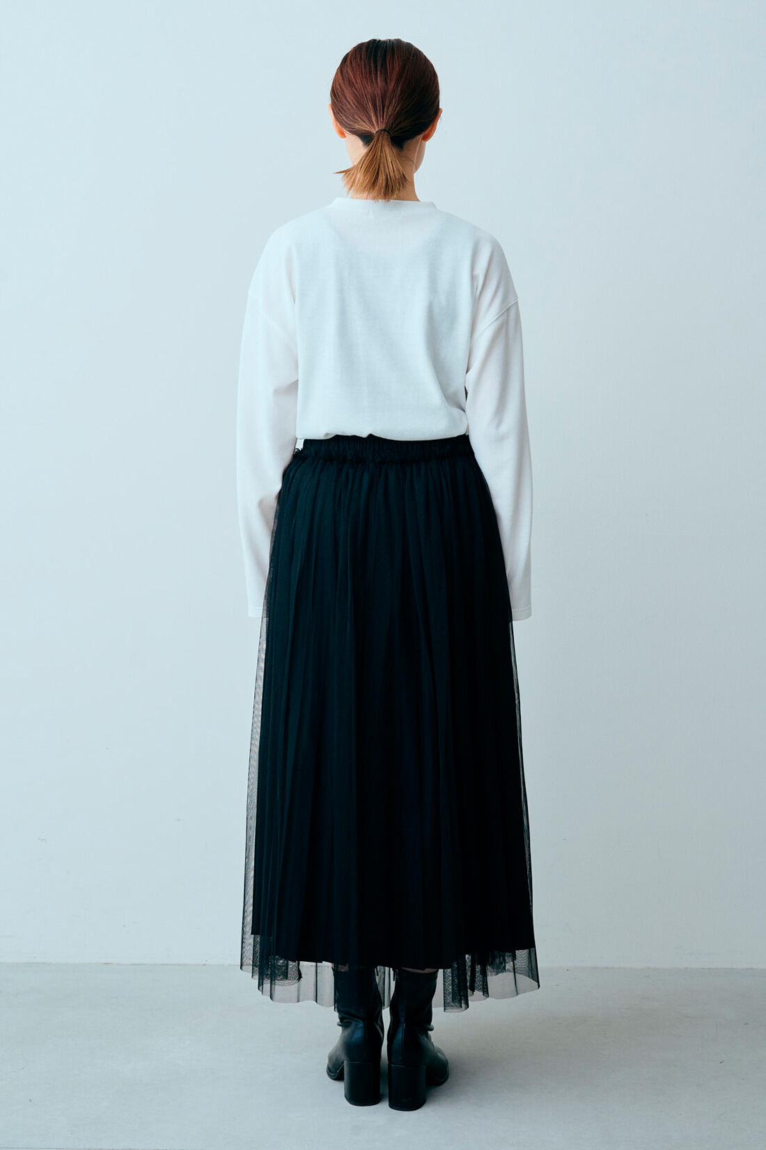 DRECO by IEDIT|【3～10日でお届け】IEDIT[イディット]　プリーツデザインのチュールレイヤードスカート〈ブラック〉|モデル身長160cm　着用サイズM