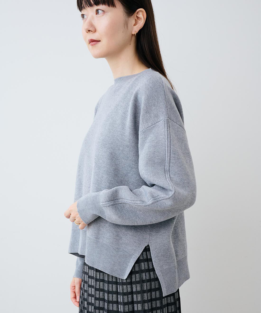 DRECO|【3～10日でお届け】IEDIT[イディット]　セットも着まわしもおまかせ ニットトップス＆ジャカードスカートのベストバランスセット〈グレー〉