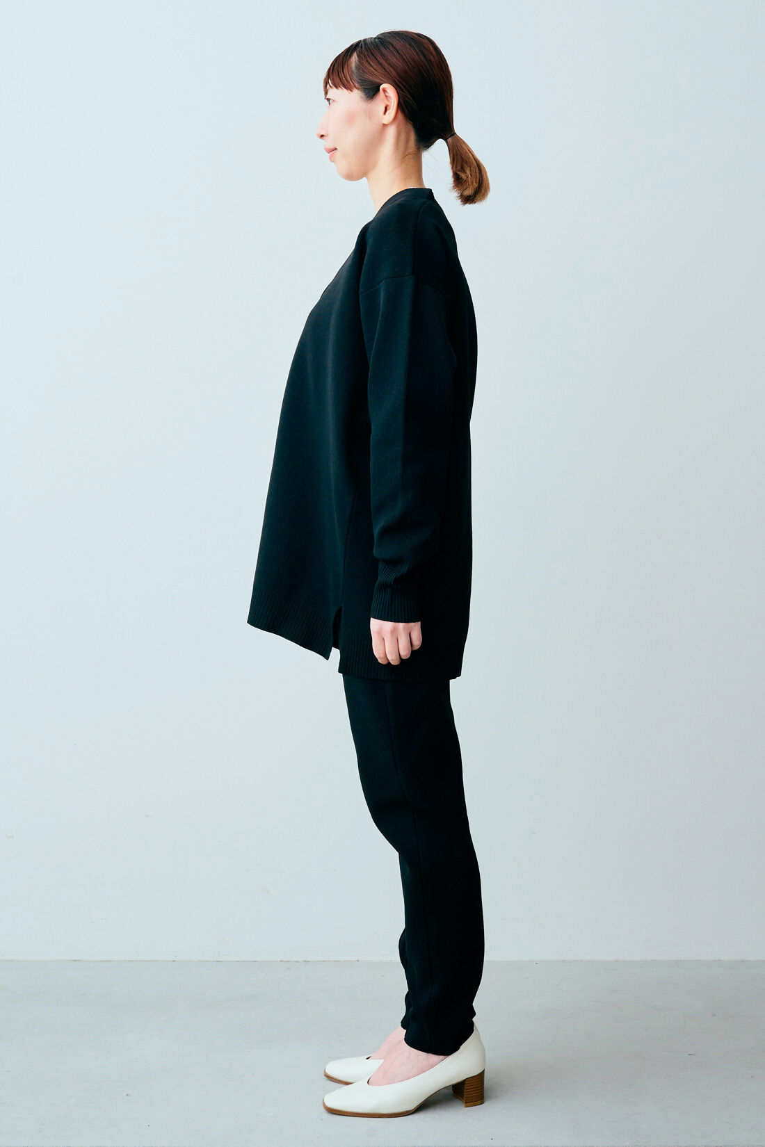 DRECO by IEDIT|【3～10日でお届け】IEDIT[イディット]　福田麻琴さんコラボ　バウンドニットのパンツセットアップ〈ブラック〉|モデル身長：160cm 着用サイズ：M