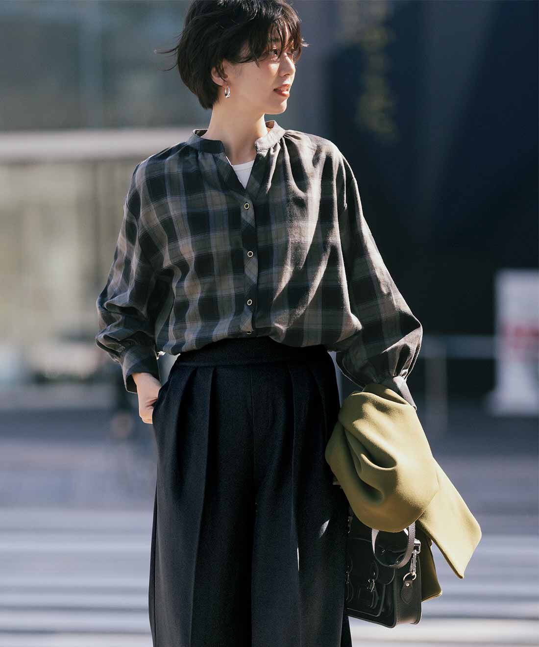 DRECO|【3～10日でお届け】IEDIT[イディット]　大人がたのしむ こだわりデザインのシャドーチェックシャツ〈ブラック〉