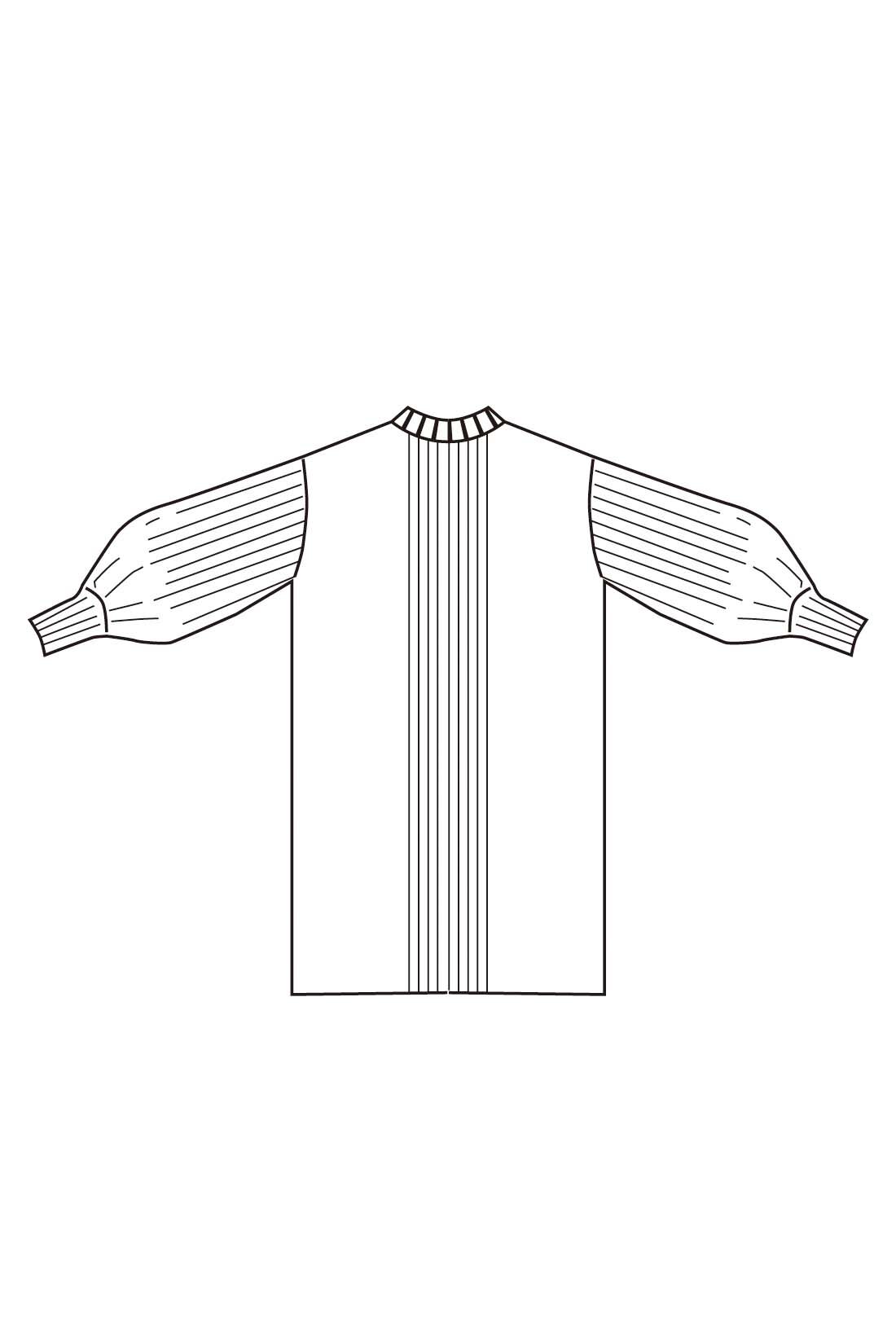 DRECO by IEDIT|IEDIT[イディット]　袖プリーツデザインの異素材遣いニットワンピース〈ブラック〉|縦ラインの編み地をきかせて、後ろ姿をすっきりした印象に。