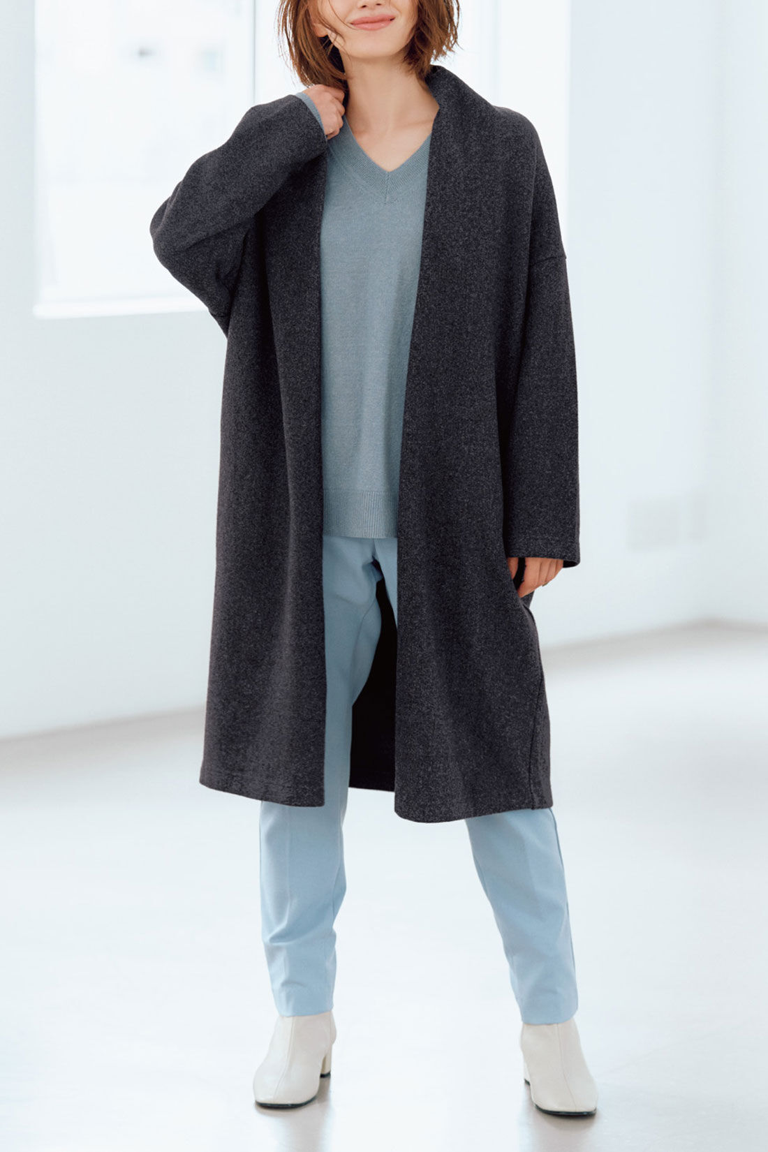 DRECO by IEDIT|【3～10日でお届け】IEDIT[イディット]　毛布を着ているみたいに暖かな ふんわり軽い起毛カットソーコーディガン〈ダークグレー〉