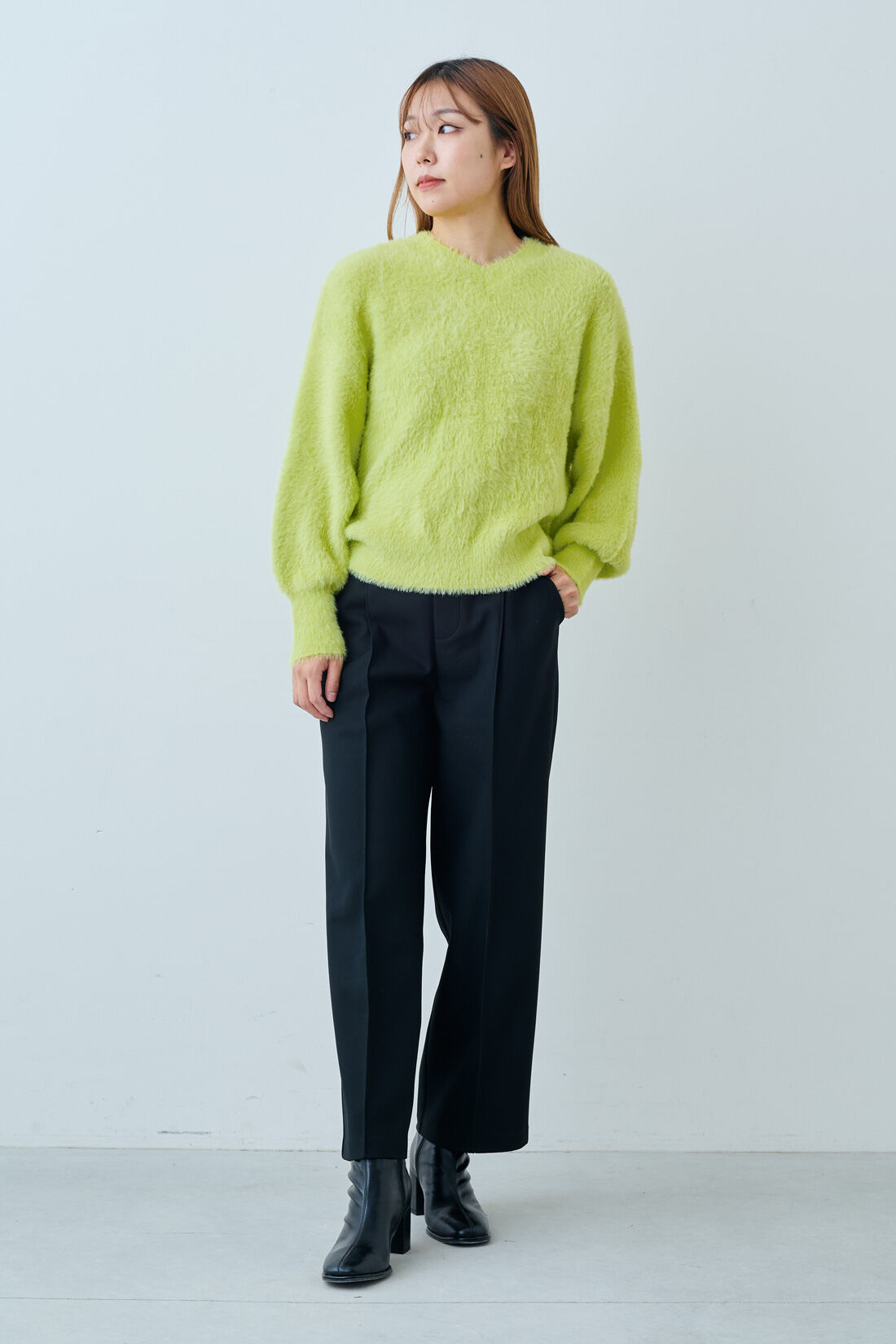 DRECO by IEDIT|【3～10日でお届け】IEDIT[イディット]　ヘアリーシャギー素材のスパークルニット〈ライムイエロー〉