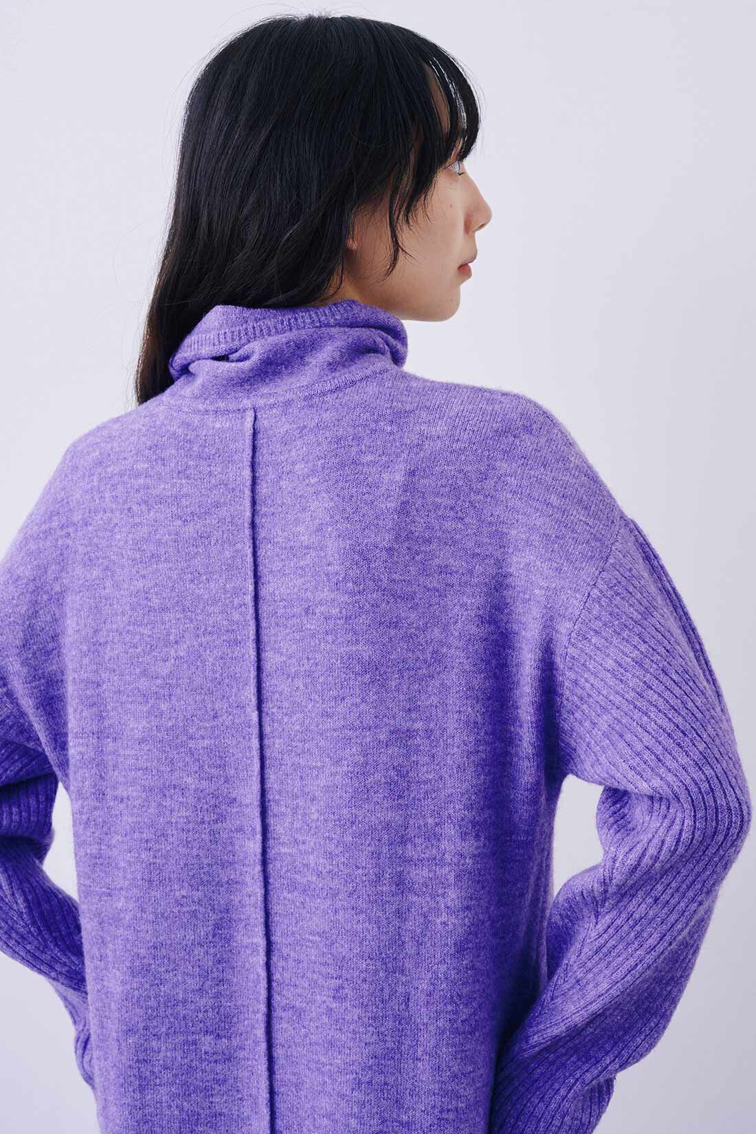DRECO by IEDIT|【3～10日でお届け】IEDIT[イディット]　ジュエルカラーでパッと華やぐ　ハイネックニットワンピース〈アメシストパープル〉