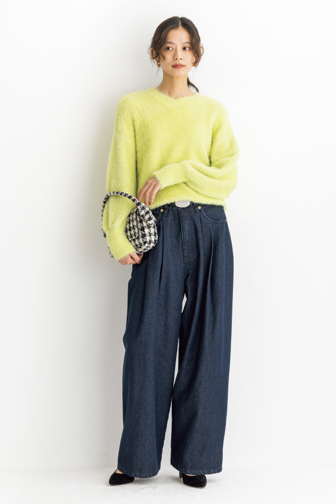 DRECO by IEDIT|【3～10日でお届け】IEDIT[イディット]　ヘアリーシャギー素材のスパークルニット〈ライムイエロー〉