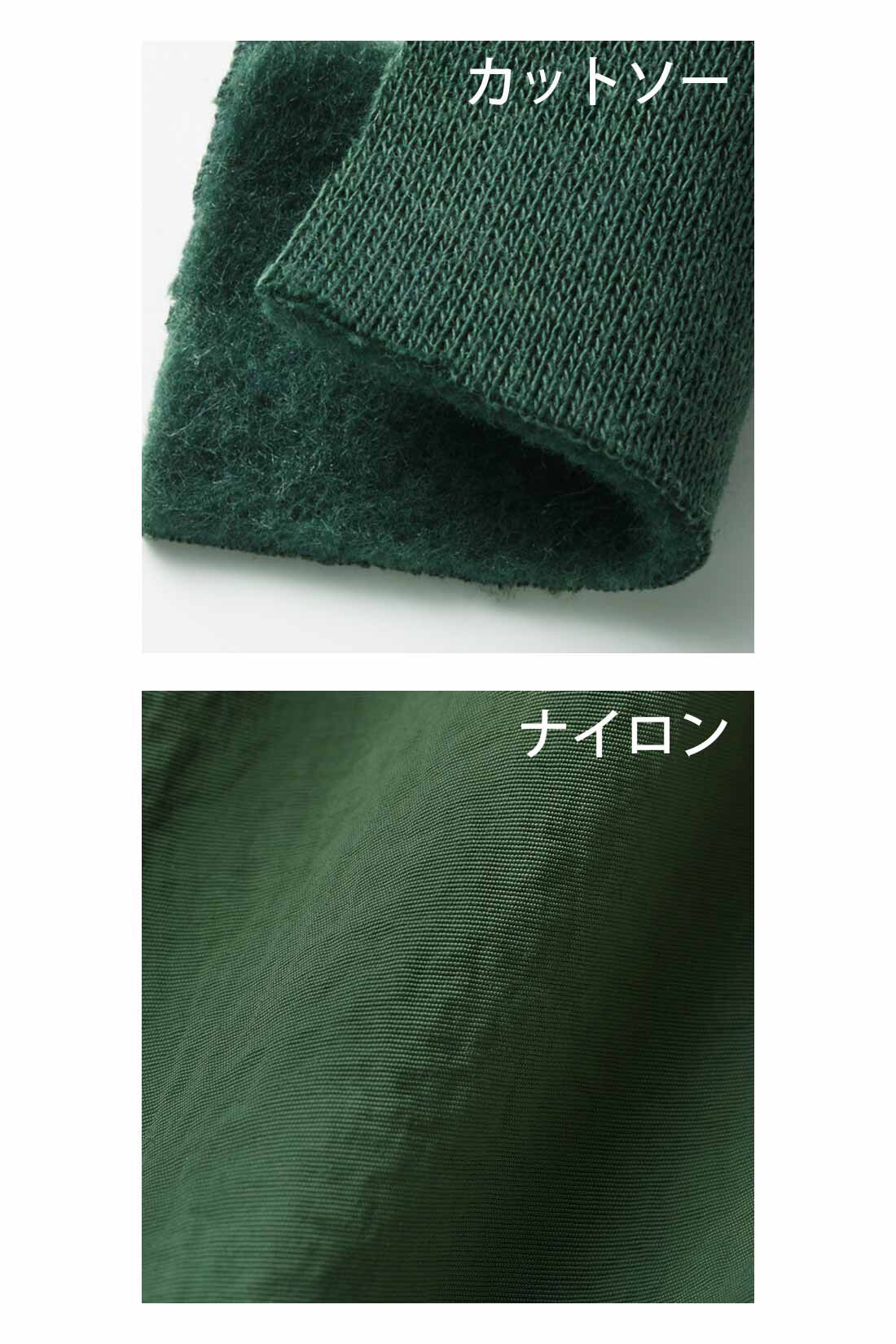 DRECO by IEDIT|【3～10日でお届け】IEDIT[イディット]　WOODSコラボ ナイロン遣いの裏起毛カットソーハーフジップワンピース〈ブラック〉|MATERIAL　ふわっと暖かな裏起毛カットソーとナイロン素材の異素材切り替えもポイント。※お届けするカラーとは異なります。