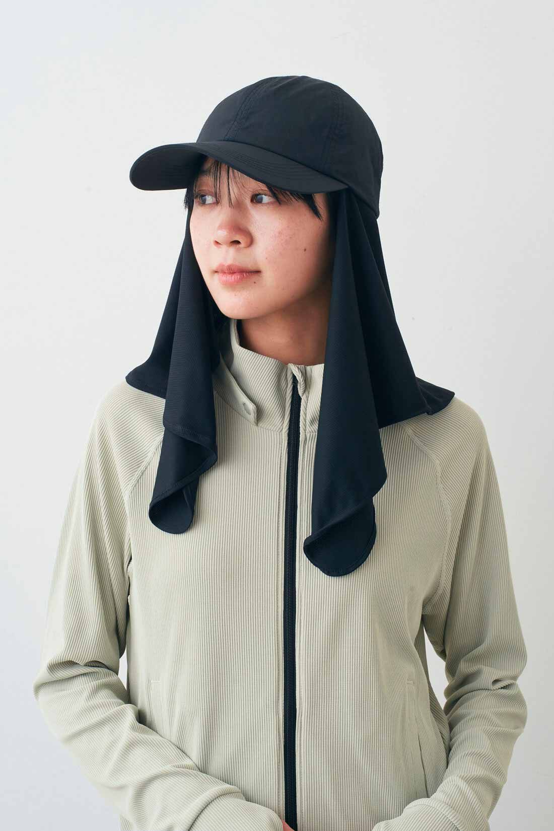 DRECO|【3～10日でお届け】IEDIT[イディット]　福田麻琴さんコラボ 日よけ布付きキャップ〈ブラック〉