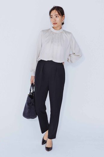 DRECO | 帯電防止加工 純黒素材 裏微起毛 バレエフィット（R） パンツ〈ブラック〉