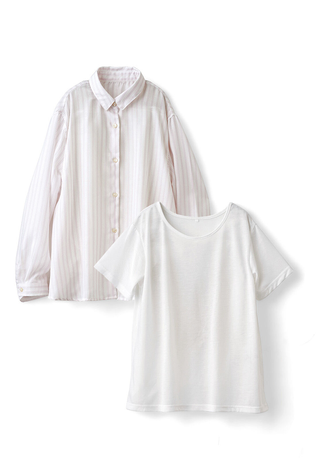 DRECO by IEDIT|DRECOバイヤーズセレクト ストライプシャツとTシャツのセット〈ホワイト〉|Tシャツインナーとストライプシャツの二枚セット。