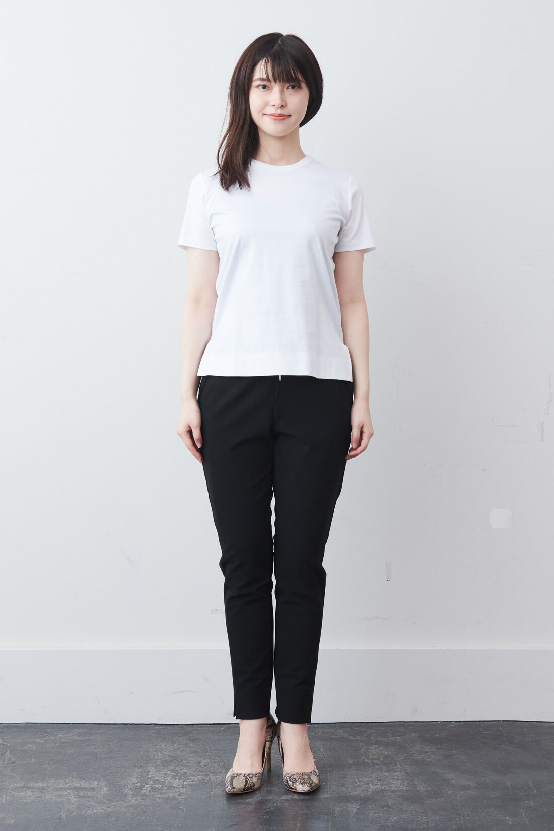 DRECO by IEDIT|DRECOバイヤーズセレクト　大人の高機能スーピマコットンTシャツ〈ホワイト〉|モデル身長：167cm・着用サイズ：M