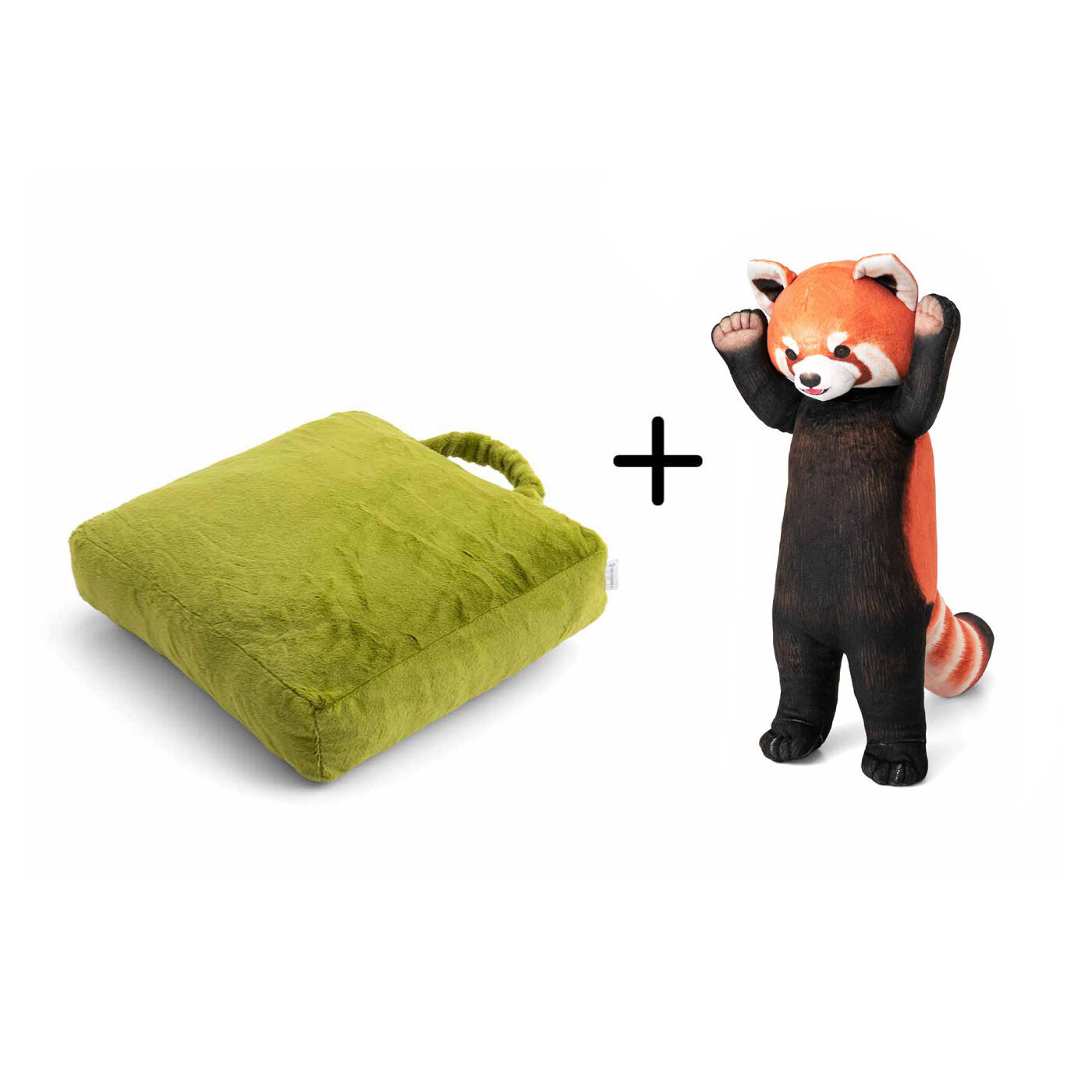YOU＋MORE！［ユーモア］|YOU+MORE!　レッサーパンダに威嚇される お昼寝クッション|ぬいぐるみとクッションのセット。