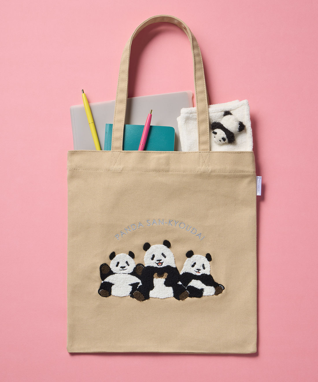 YOU＋MORE！［ユーモア］|YOU+MORE!　パンダ３きょうだい　シャンシャン・シャオシャオ・レイレイ　もこもこ刺しゅうトートバッグ