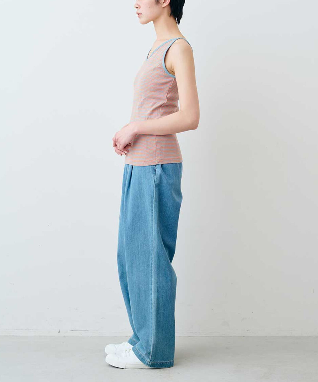 シロップ. 特急便|【WEB限定・3～10日でお届け】miller リブボーダーカップ付きキャミタンク〈レッド×ベージュ〉【シロップ．バスケット】|モデル身長:163cm ※お届けのカラーとは異なります。